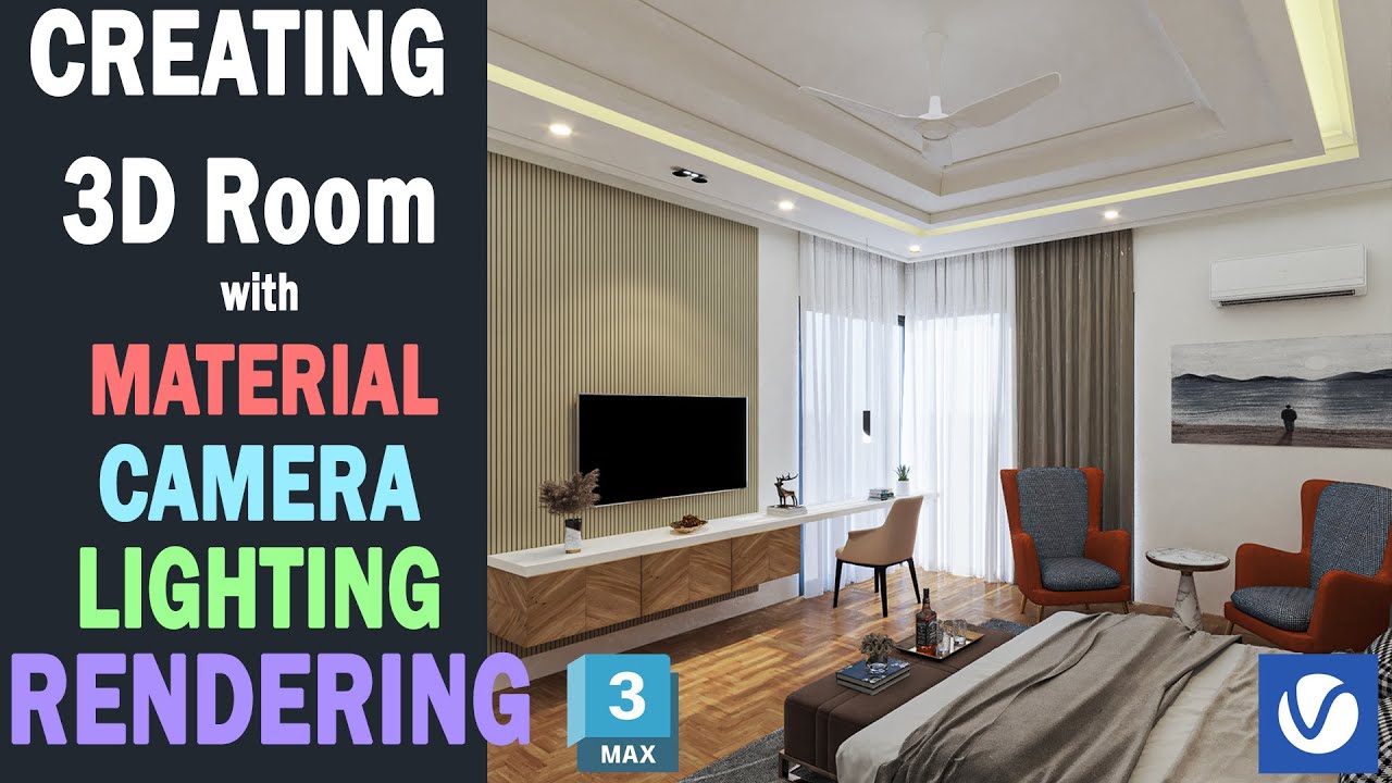 Creating 3d Room Model with Material +Camera+ Lighting+ Rendering in 3ds max.