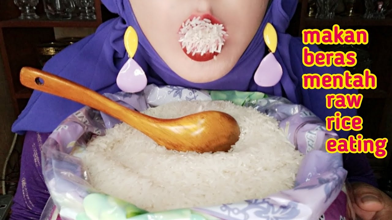 ASMR RAW RICE EATING SOUNDS | MAKAN BERAS WANGI CAP ANGGUR UNGU, 生ご飯を食べる, 밥을 먹다, 吃生米 #mukbang