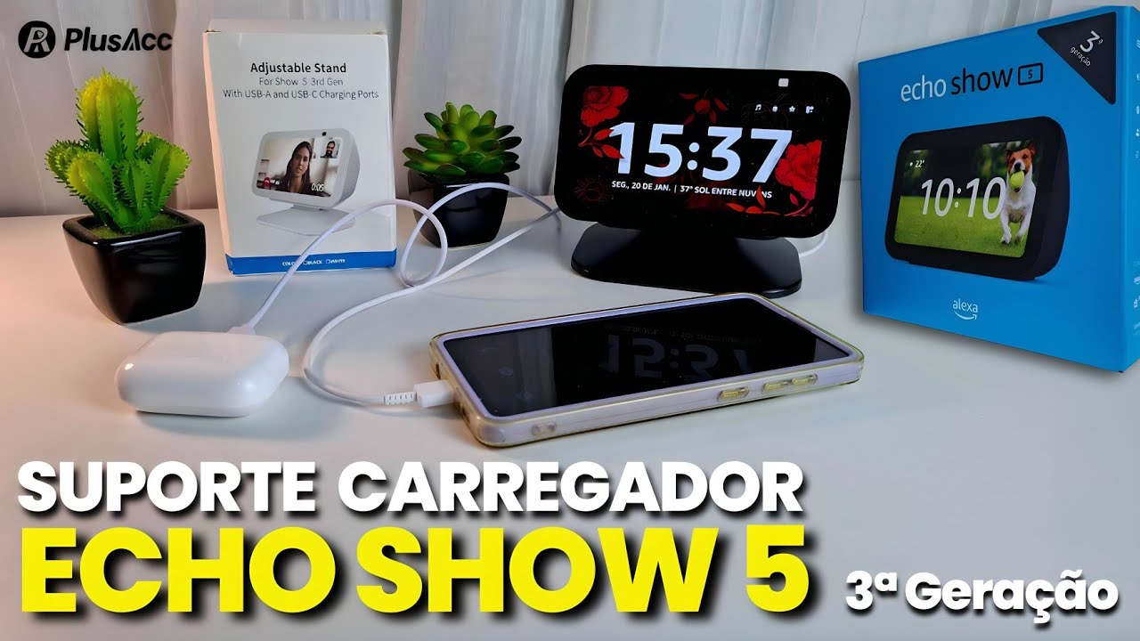 SUPORTE e CARREGADOR PORTÁTIL 3 em 1 PLUSACC para ALEXA ECHO SHOW 5 : MUITO ÚTIL!