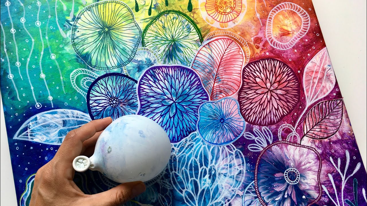 #125 Воздушный шар АКРИЛОВАЯ ЗАЛИВКА с рисунком маркером #fluidart #acrylicpainting #cells