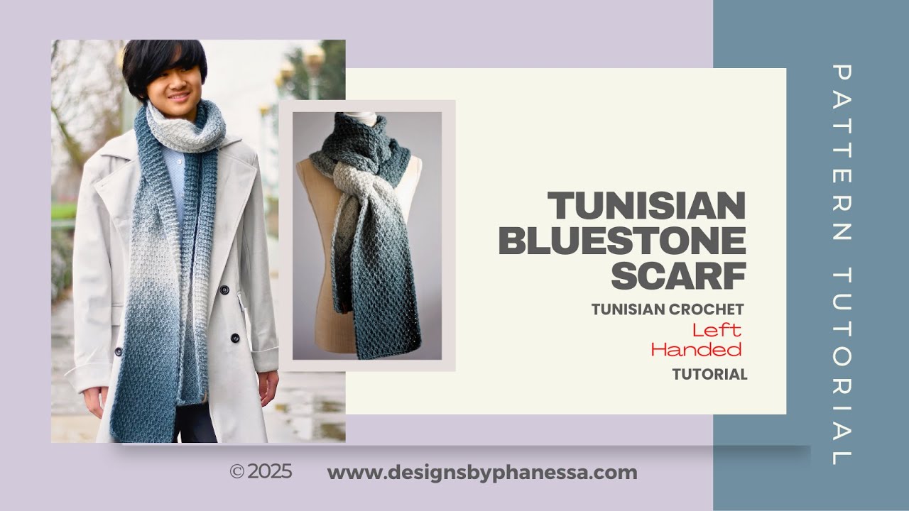 Crochet Tunisian Bluestone Scarf Pattern & (Left-Handed) Tutorial