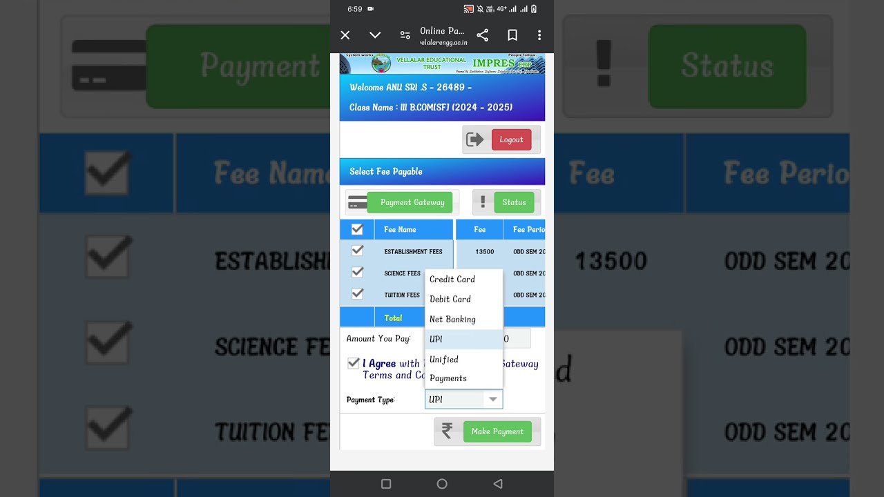 How to Pay Semester Fees and Bus Fees in our college website