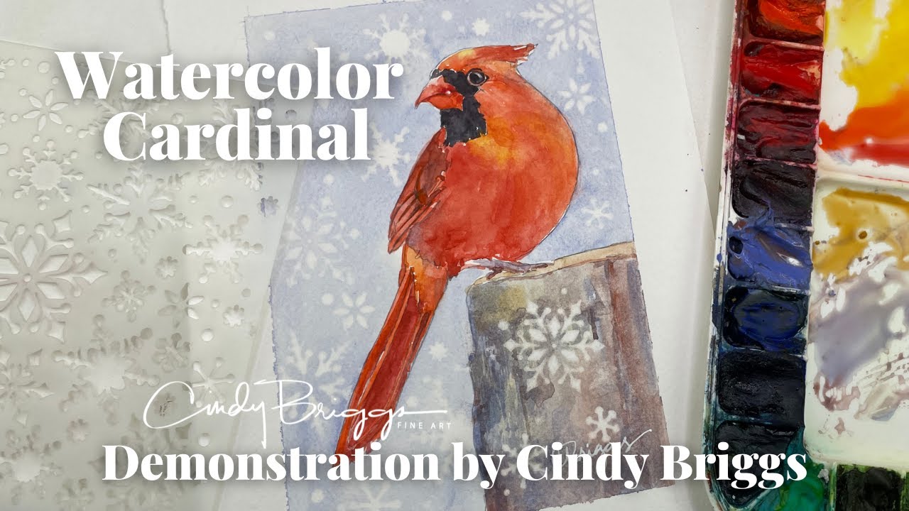 Watercolor Cardinal Painting & Stenciling Demonstration