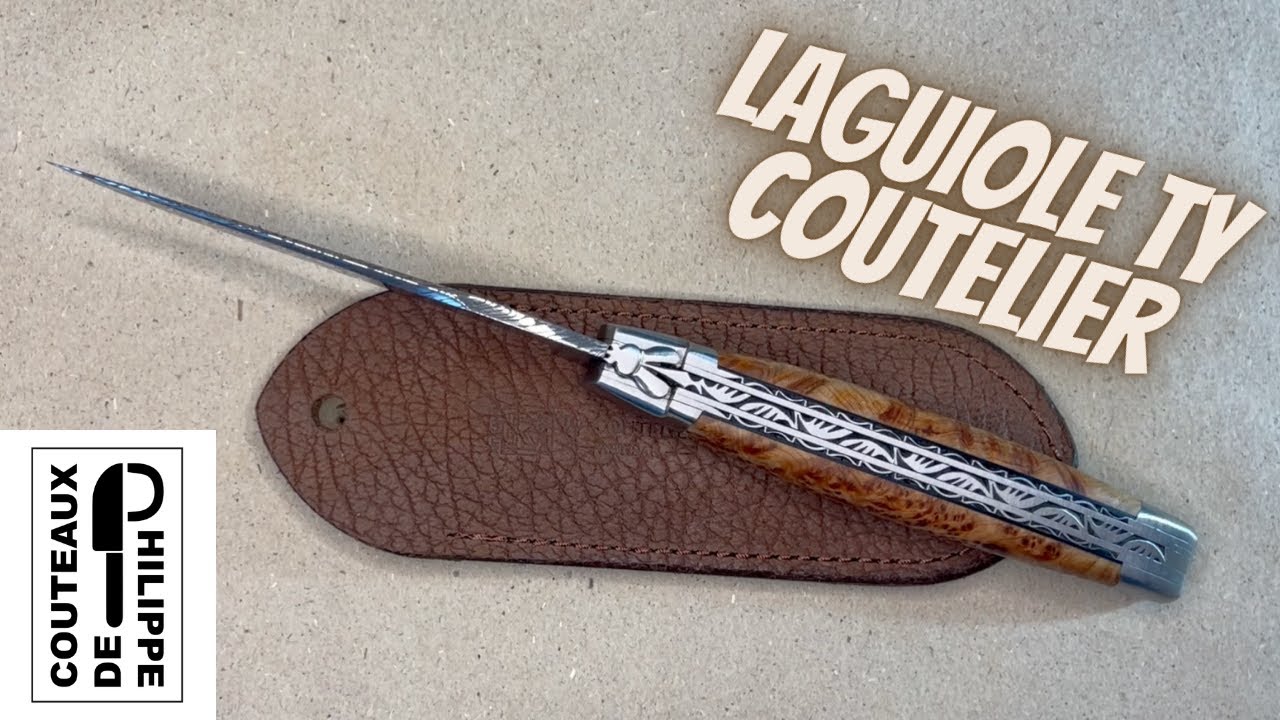 Laguiole Ty Coutelier loupe de cade doubles platines 12cm lame damas carbone