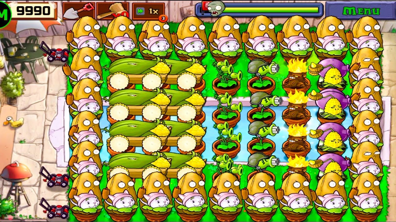 Plants Vs zombies Survival Pool Cob Cannon+Gatling Pea+Cattail+Tall Nut+Fume+Kernel Pult Vs Zombies