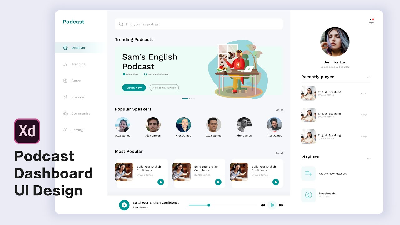 Trendy Podcast Dashboard UI Design Tutorial in Adobe XD