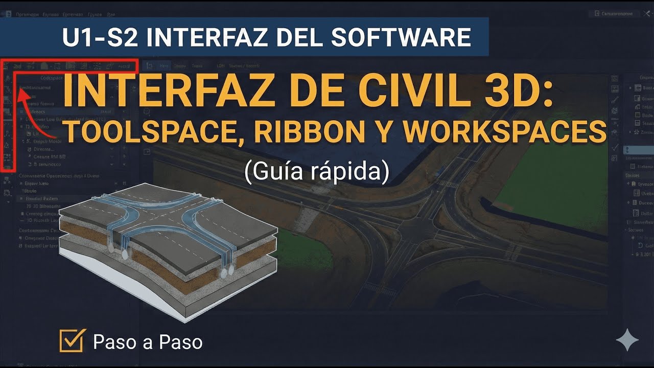 Interfaz de Civil 3D: Toolspace, Ribbon y Workspaces (Guía rápida) | U1 S2