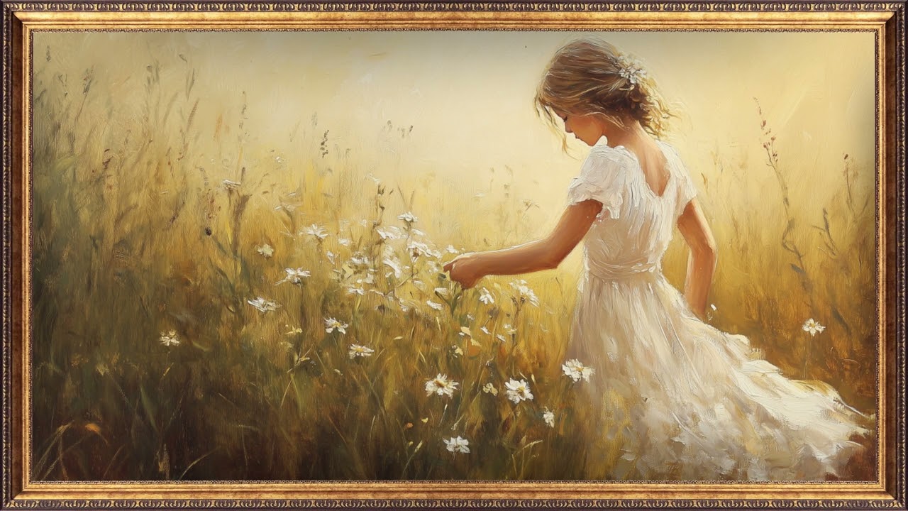 Romantic Summer Scene | TV Screensaver | Vintage Girl in Blooming Meadow TV Art Frame