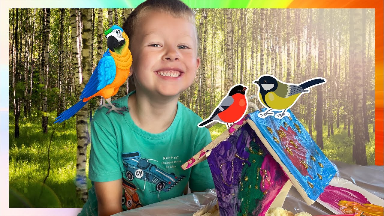 Nohr paints a bird feeder house for grandmas garden! Learning videos for kids! by nohr - Educational