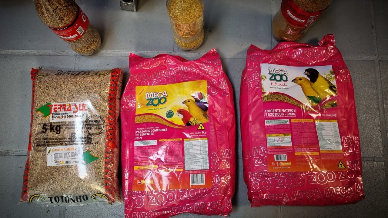 Alimentação Canário da Terra Mistura sementes extrusada sm16 farinhada fc21 ambas da megazoo