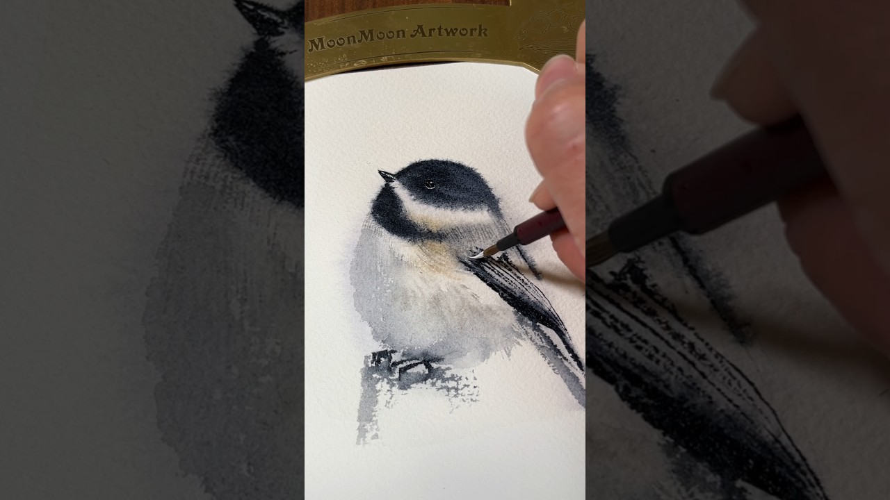 10 min Watercolor Bird Painting-Black Capped Chickadee#watercolortutorial