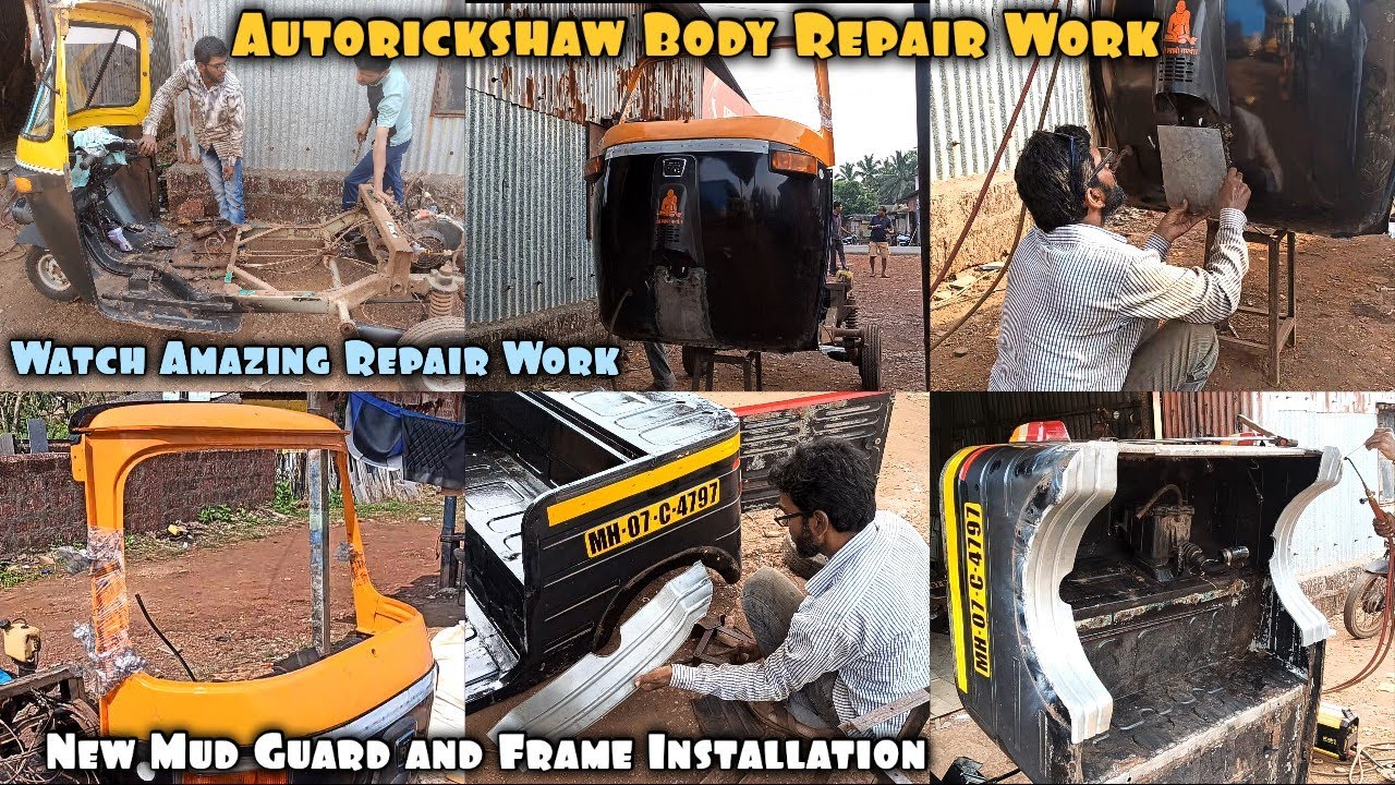 Amazing Autorickshaw Body Repair | New Mud Guard and Frame Installation | Bajaj RE Repair