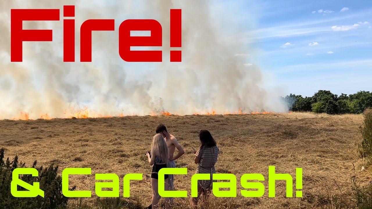 Car Crashes into Tractor! Huge Field Fire!