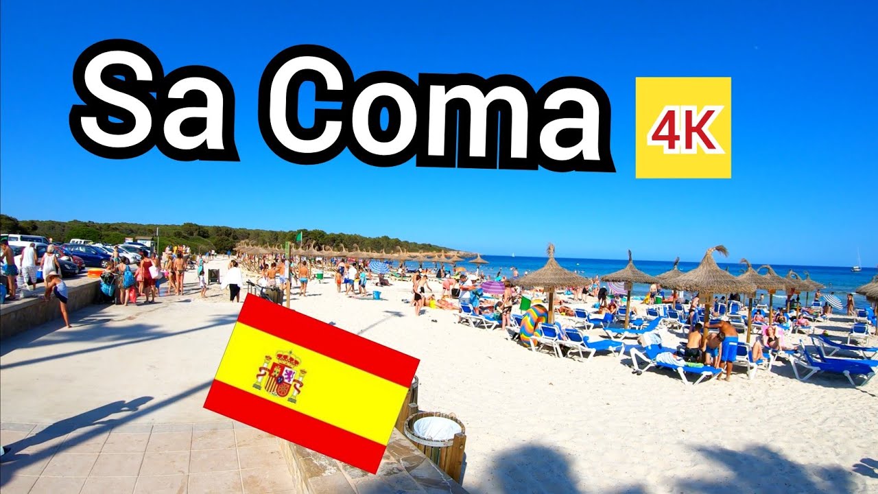 ⁴ᴷ SA COMA walking tour 🇪🇸 shops bars and beach, Mallorca Spain (Majorca) 4K