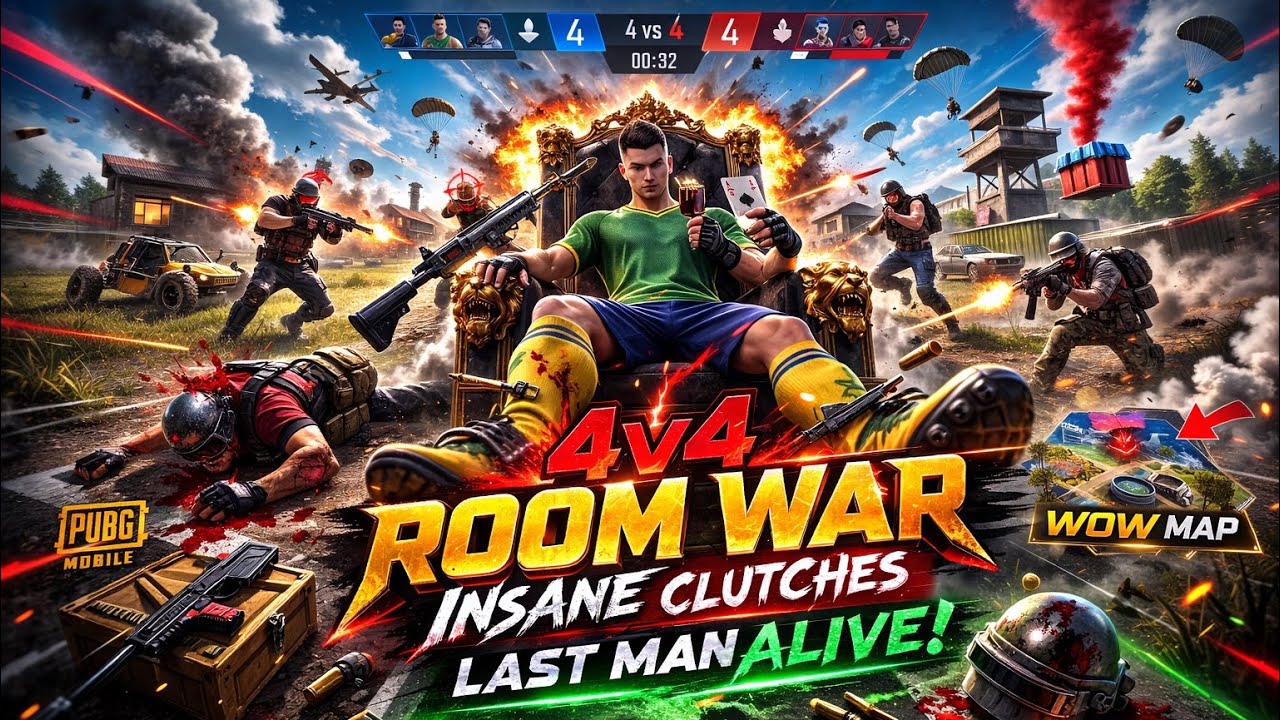 4v4 ROOM WITH FRIENDS 🔥 HEAVY CLUTCHES & LAST MAN STANDING | #pubgmobile | RUSH OR DIE SITUATION 