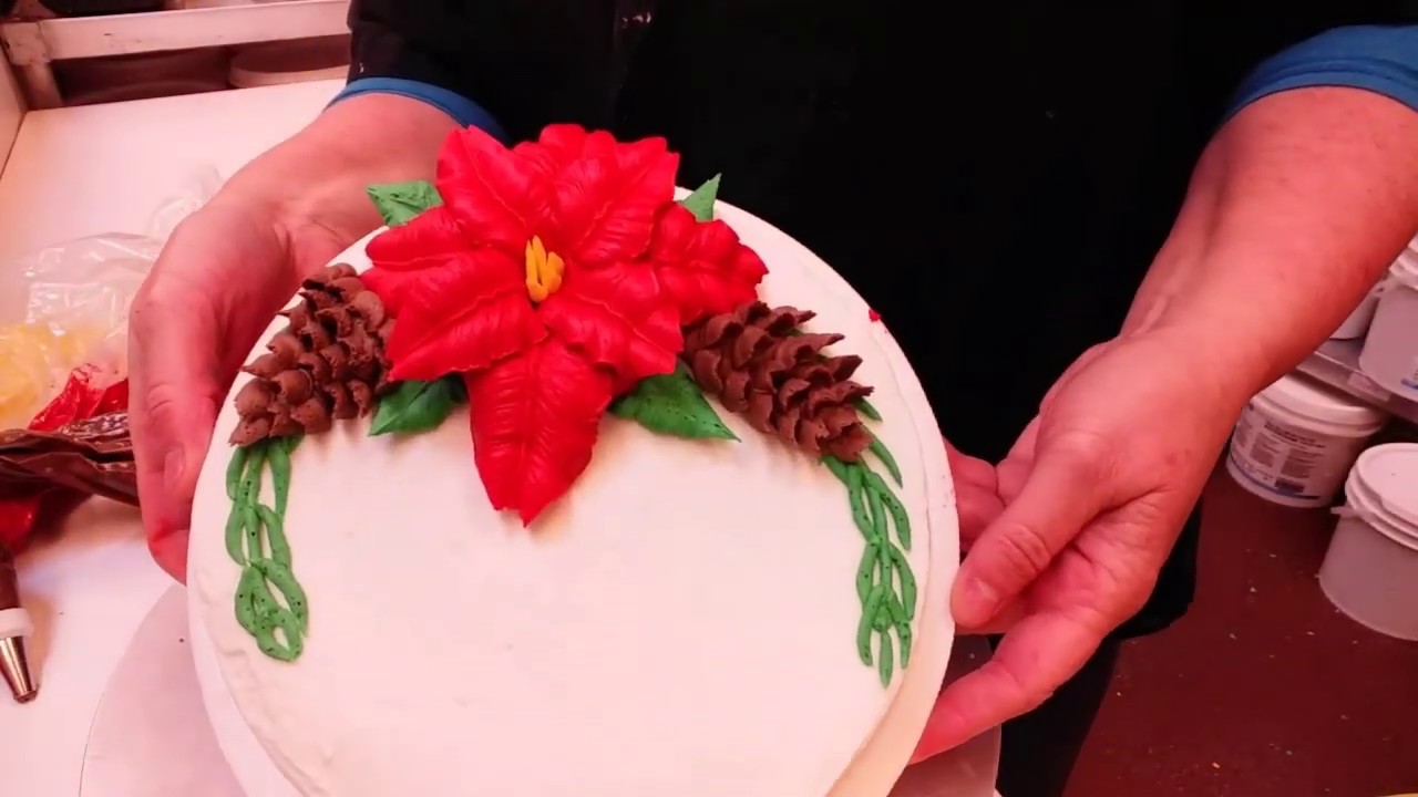 How to make buttercream poinsettias and pinecones cake decorating ideas and tips🎂