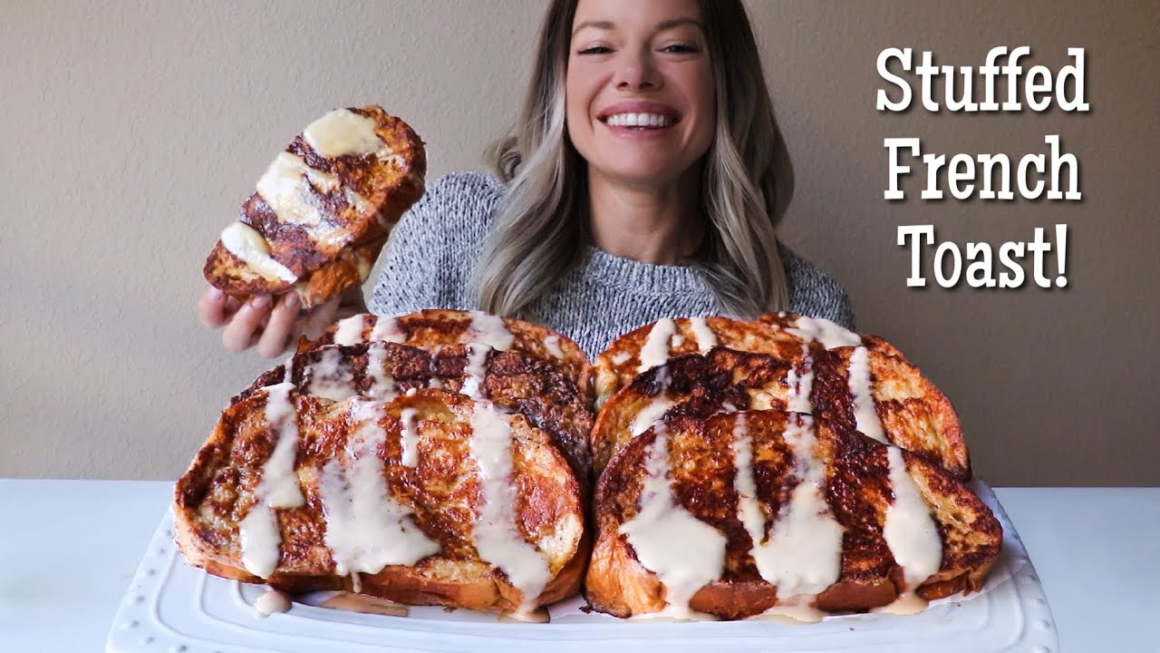 Apple Pie + Carrot Cake Stuffed French Toast MUKBANG w/ Cinnamon Butter + Maple Cream Cheese Icing!