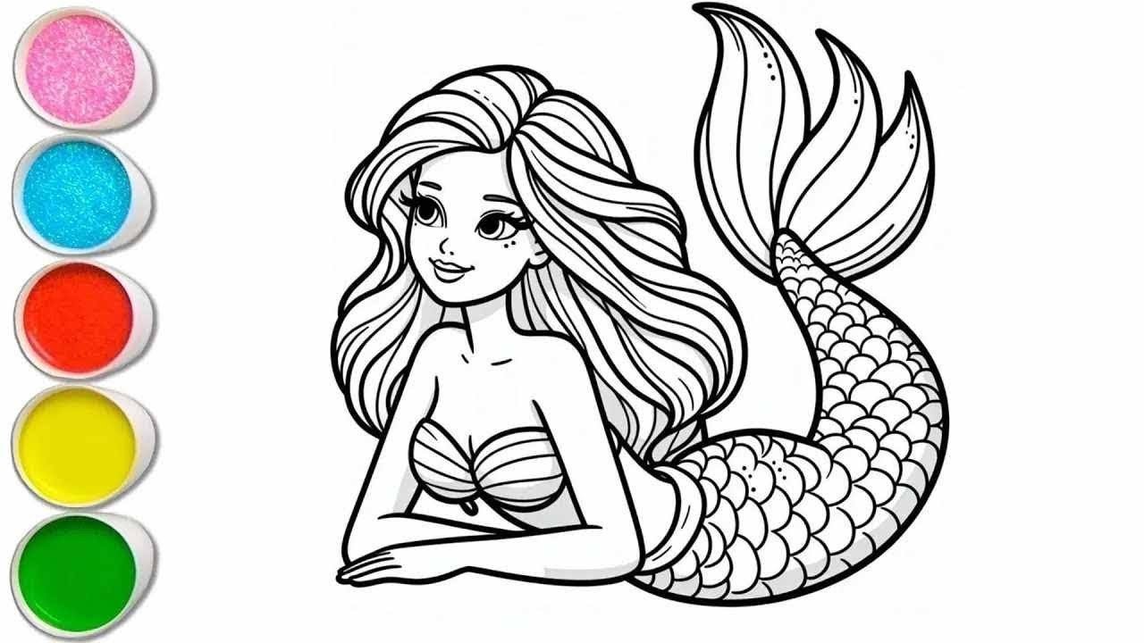 Cute Mermaid Drawing for kids, Painting & Coloring for kids, Toddlers | Let's Draw Together