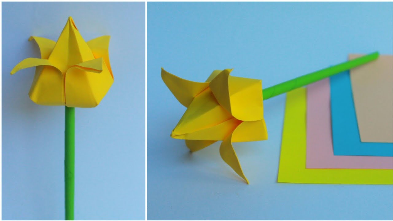 ОРИГАМИ ТЮЛЬПАН || Легкий бумажный цветок оригами тюльпан || бумажный цветок