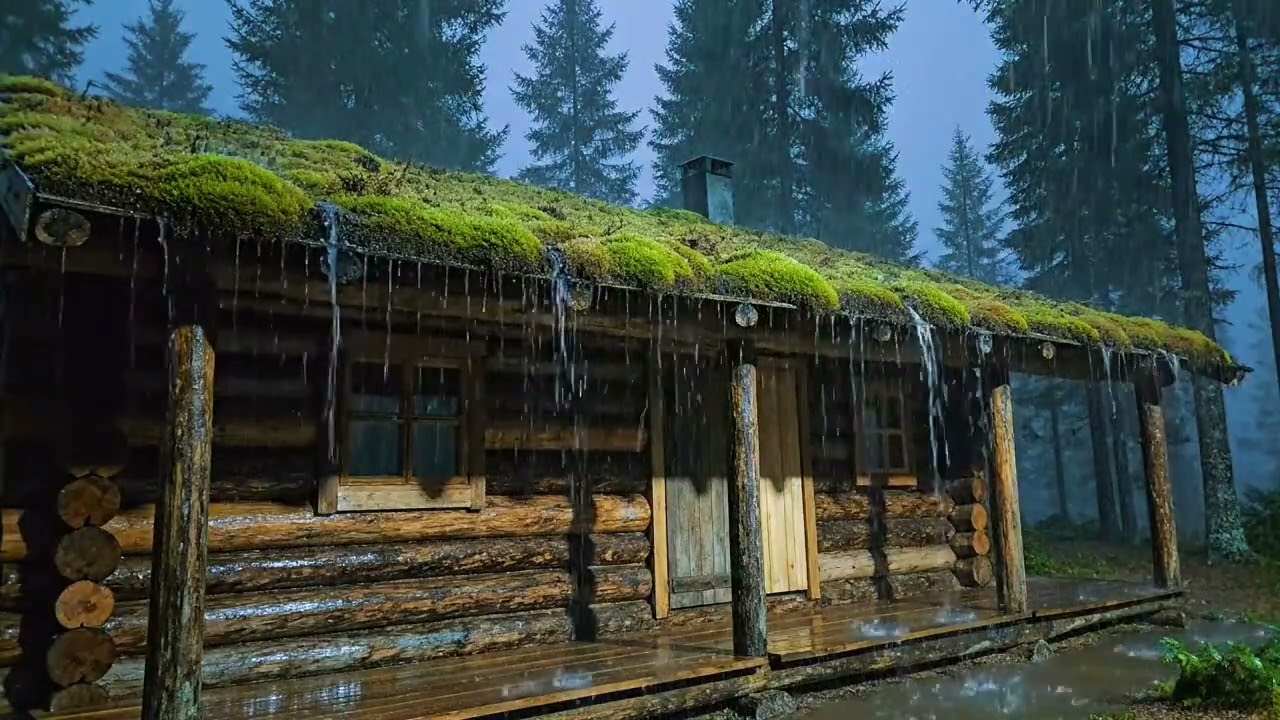 Heavy Rain on a Mossy Log Cabin 🌧️🌲 Cozy Forest Ambience for Deep Sleep