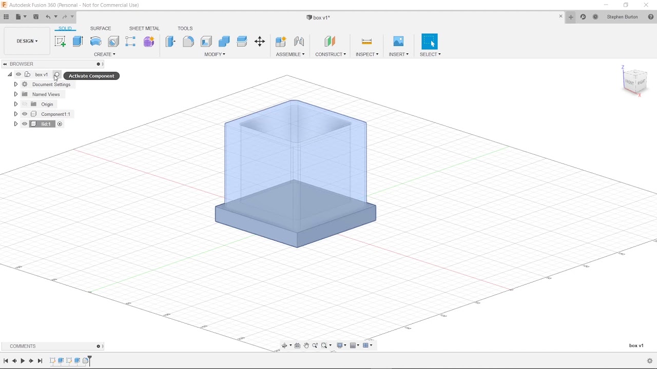 Как объединить два компонента в Fusion 360