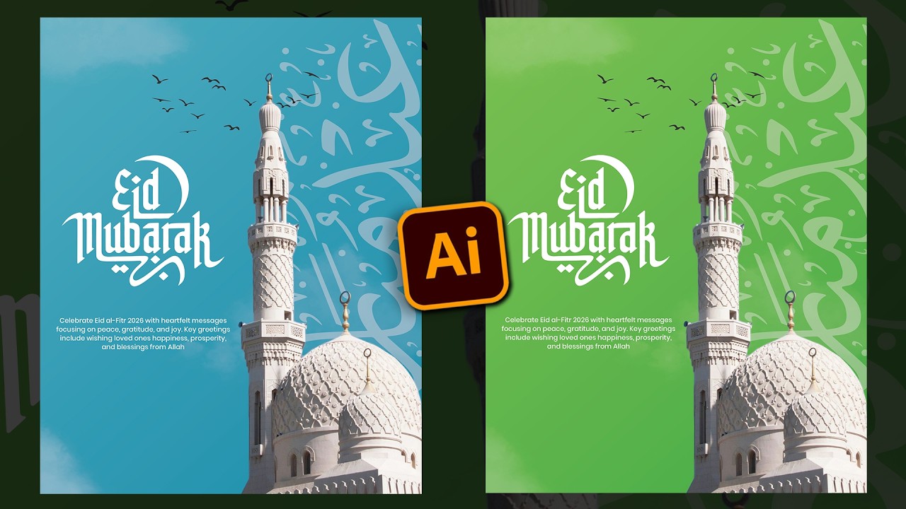 Modern Eid Poster Design in Adobe Illustrator | Eid Mubarak 2026