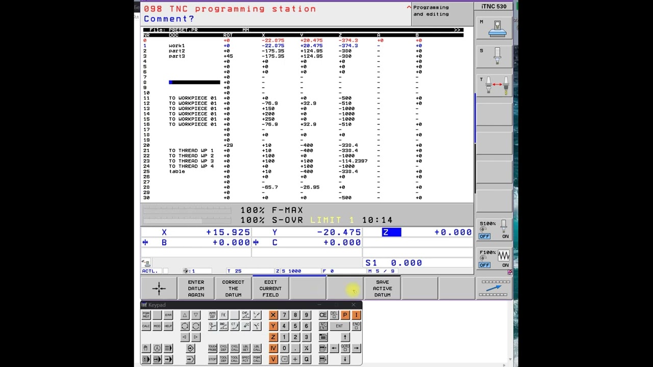 016 HeidenHain. Datum Management. Edit Preset Table. CNC practicum.