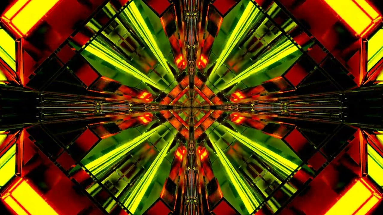 10 hours Neon Tunnel Green Red Kaleidoscope 4k uhd 60fps screensaver Vj loop