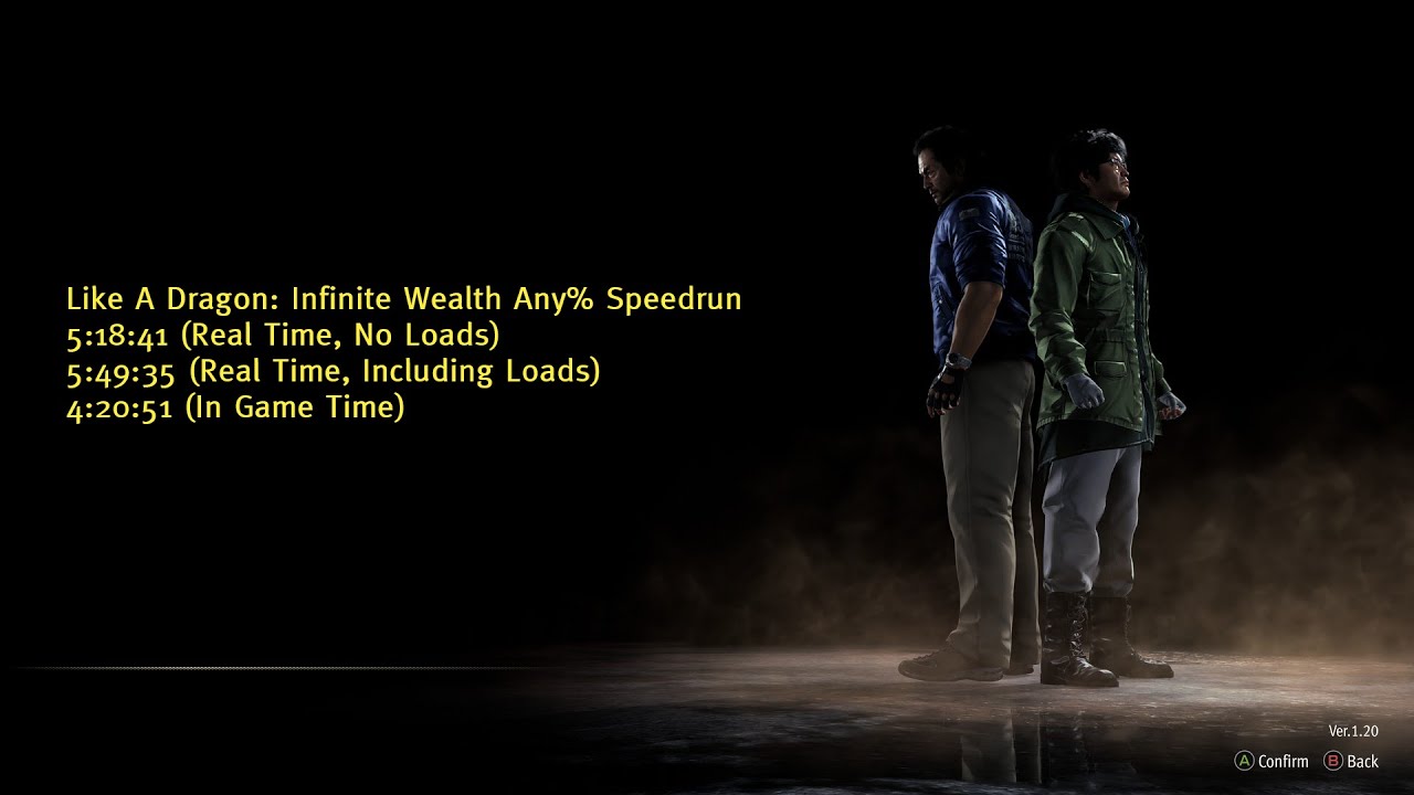Like A Dragon: Infinite Wealth Any% Speedrun in 5:18:41 (No Loads) | 5:49:35 (RTA) | 4:20:51 (IGT)