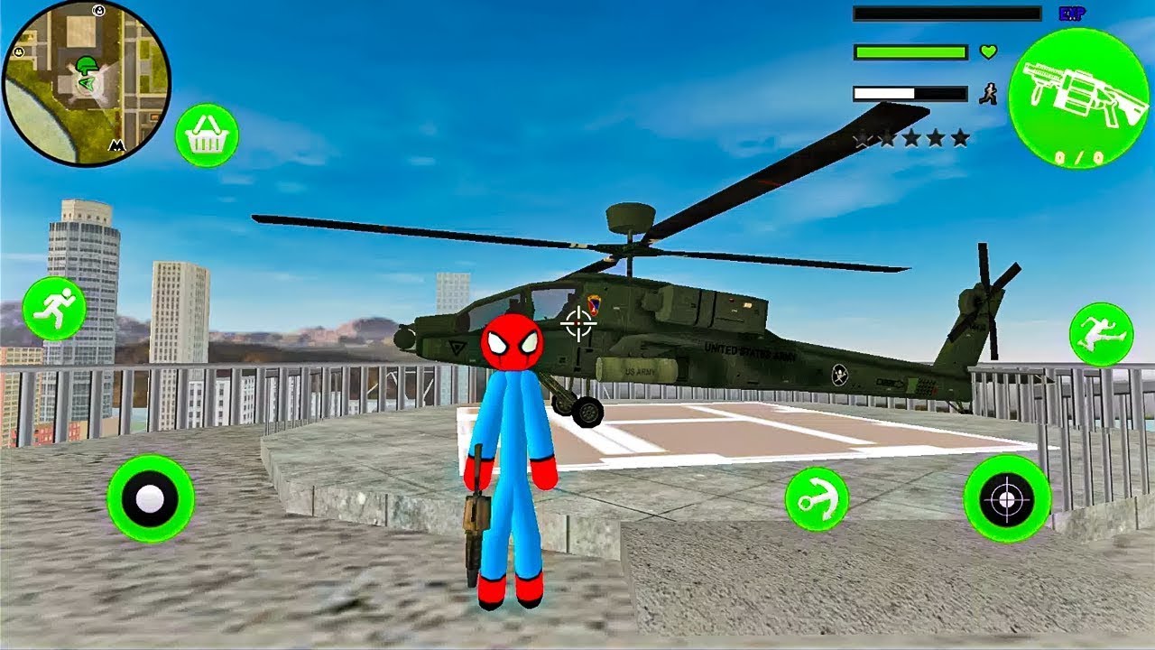 Amazing Spider-Stickman Rope Hero Military Helicopter - Fun at NY City - Android Gameplay #3