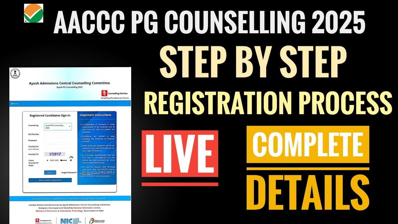 AACCC PG COUNSELLING step by step registration process AIAPGET 2025