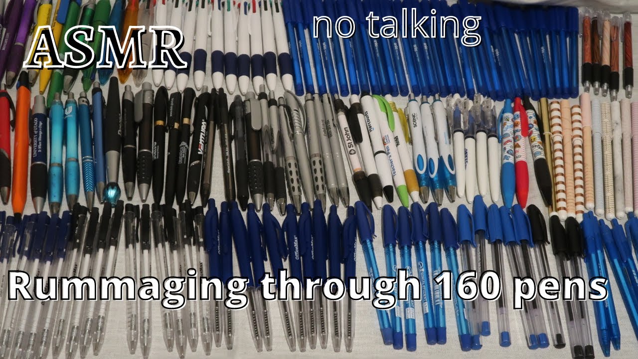 Rummage through my pencil cases sorting out 160 black and blue pens / tingles / ASMR/ no talking.