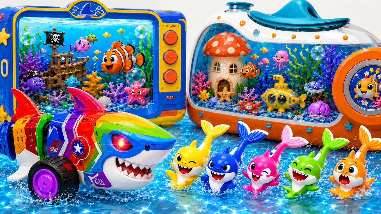 ASMR Satisfying Unboxing Rainbow Robo Shark &Shark Family Aquarium Collection Toys🦈🌈Aqua Toys ASMR