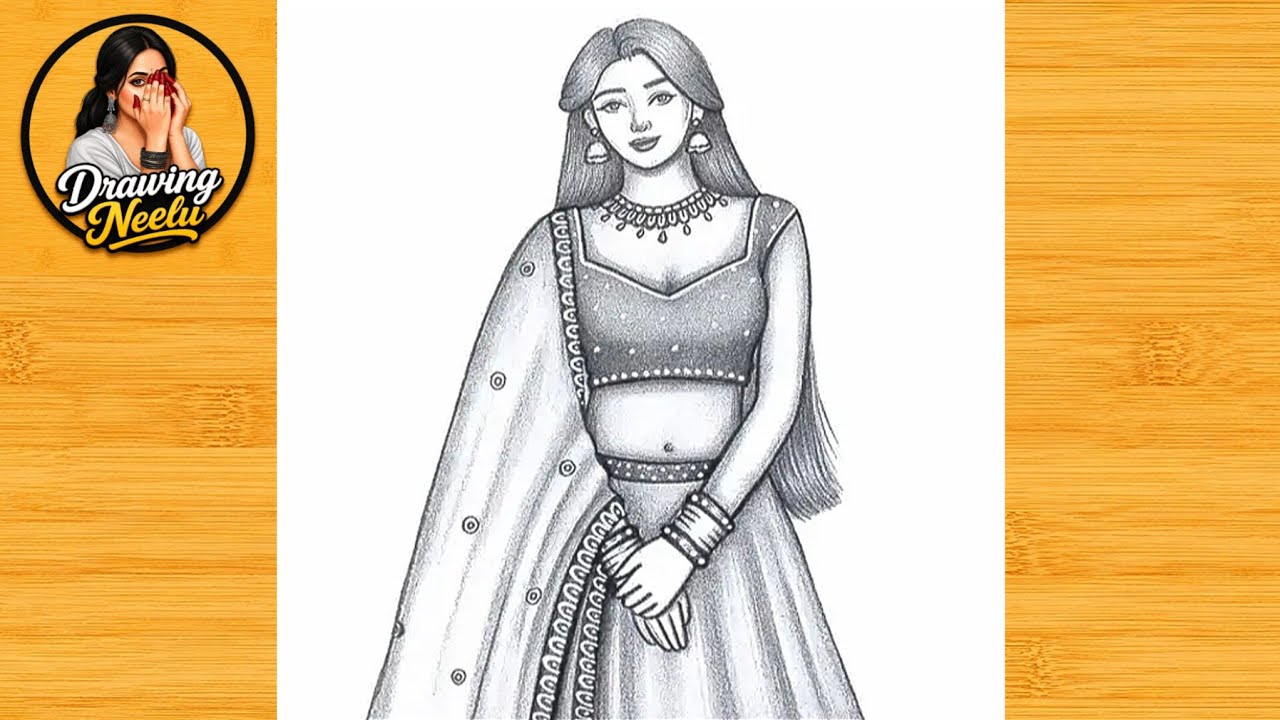 How to Draw a Beautiful Girl in Lehenga || Pencil sketch for beginner || Girl drawing || Sketch
