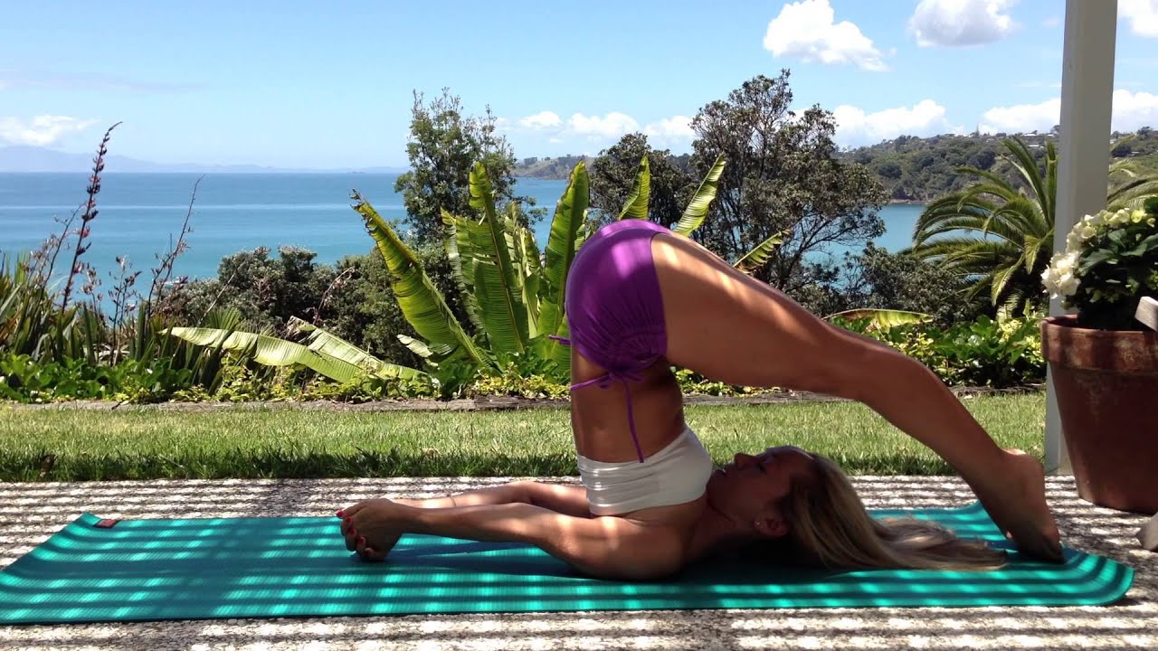Ashtanga Yoga Closing Postures, Halasana with Kino on Waiheke Island, New Zealand