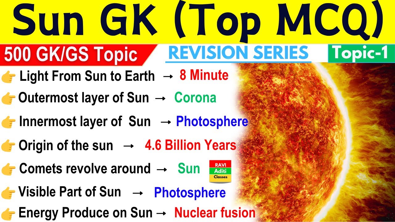Sun GK | World Geography | 500 GK GS TOPIC 1 | SUN System important Questions | Sun And Solar System