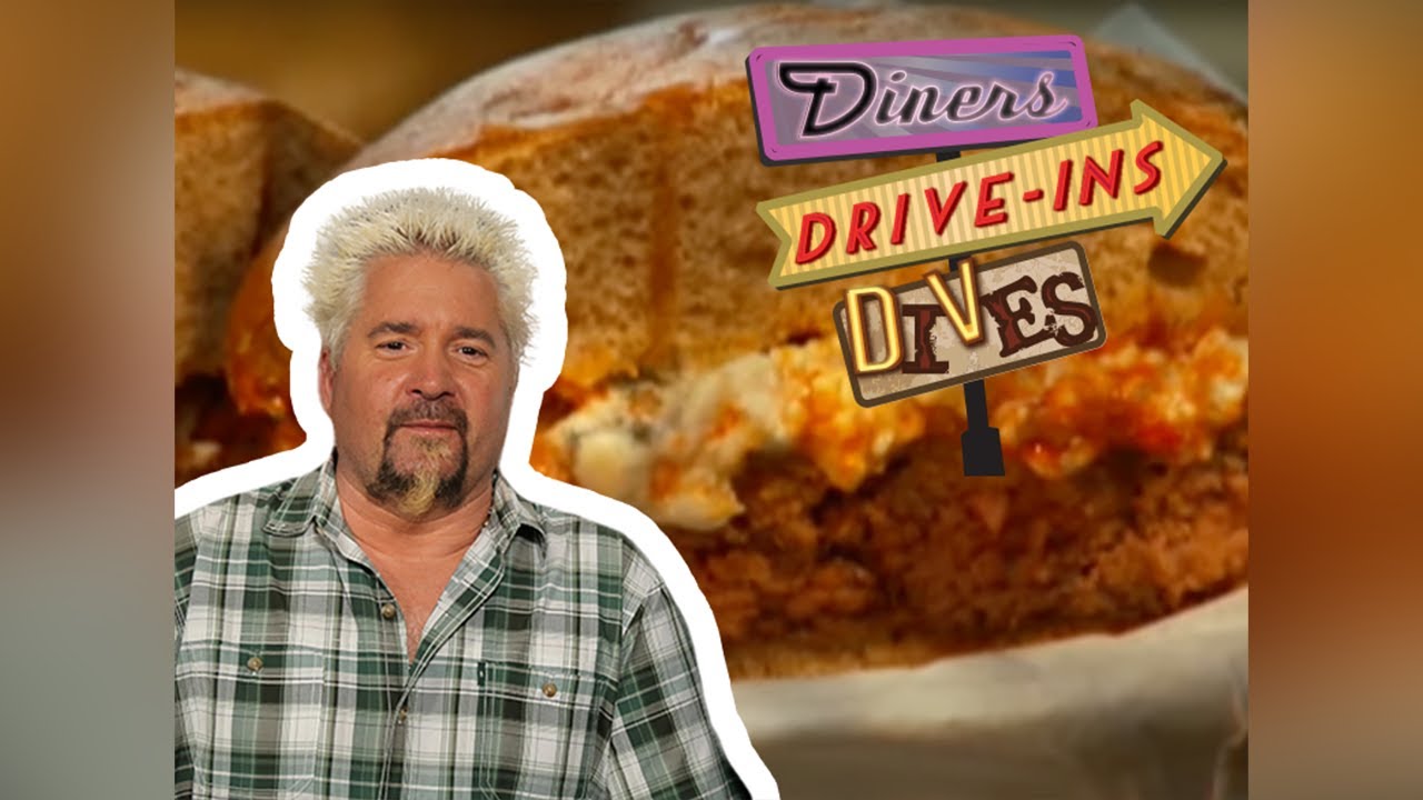 Guy Fieri Eats the Buffalo Burger at Casino El Camino | Diners, Drive-Ins, and Dives | Food Network