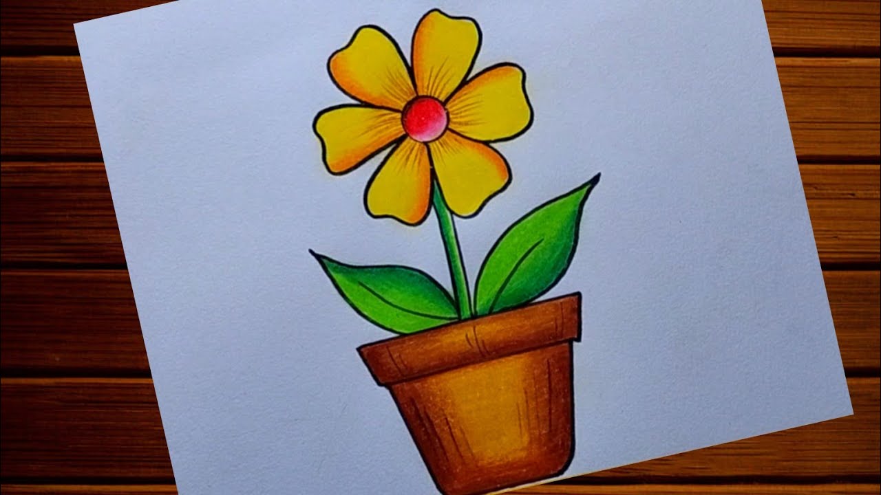 Easy and Simple Flower pot drawing| How to draw Flower pot step by step| Flower Vase drawing