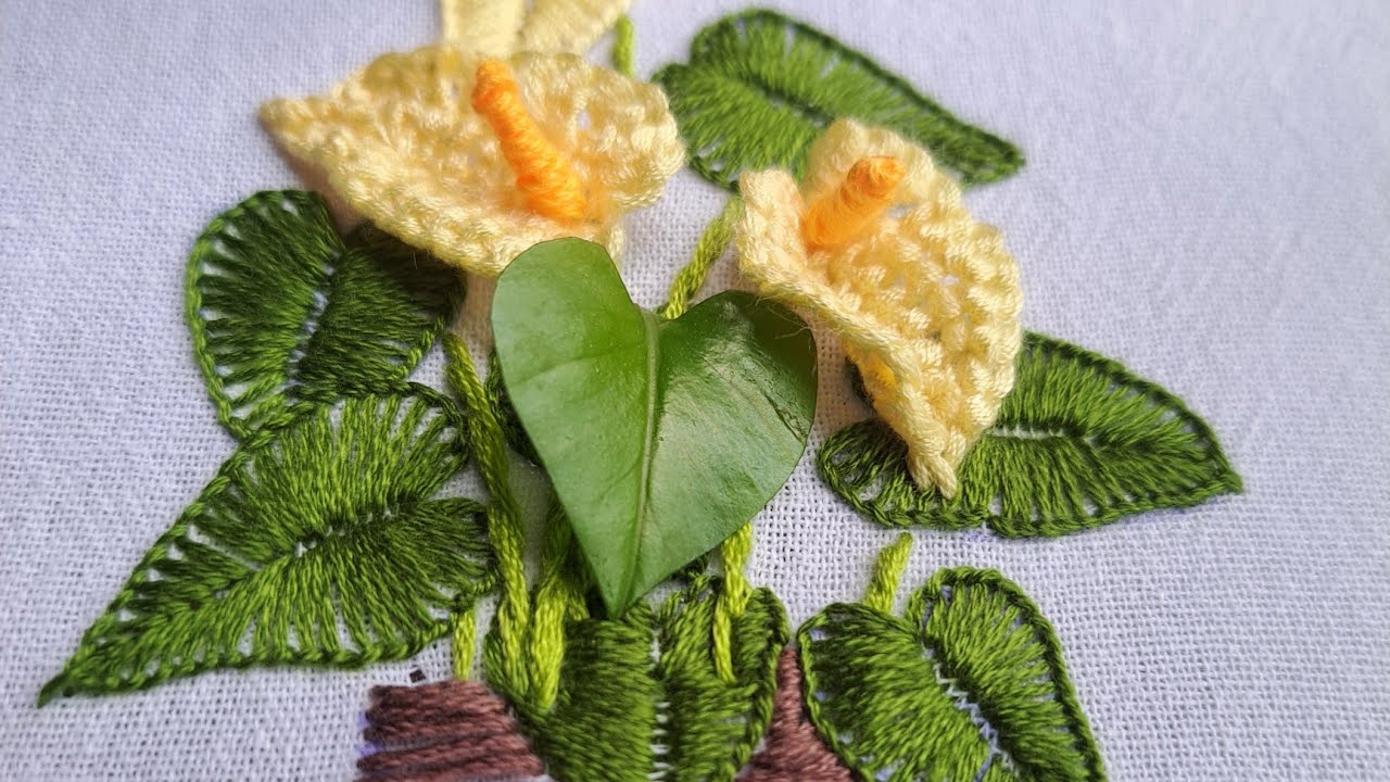 ပိန်းပန်းထိုးနည်း(Anthurium Flowers embroidery tutorial)