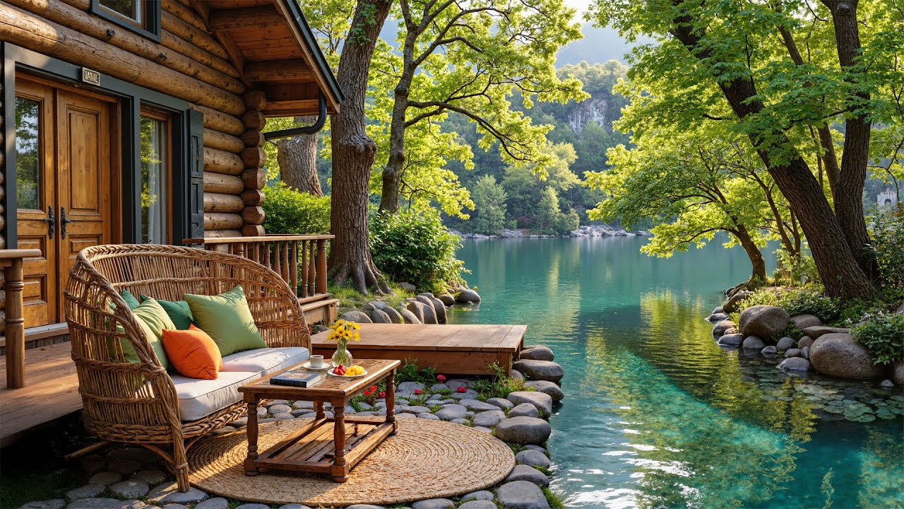 🌞Tranquil Midday by the Lake Jazz | Sounds of Nature, Coffee, and Light Breeze Relaxation& Happy Day
