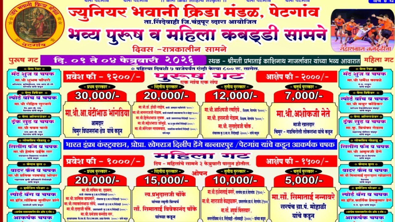 2nd Day || भव्य पुरुष व महिला गट कबड्डी स्पर्धा पेटगांव  2026 ||  #pangapoint 