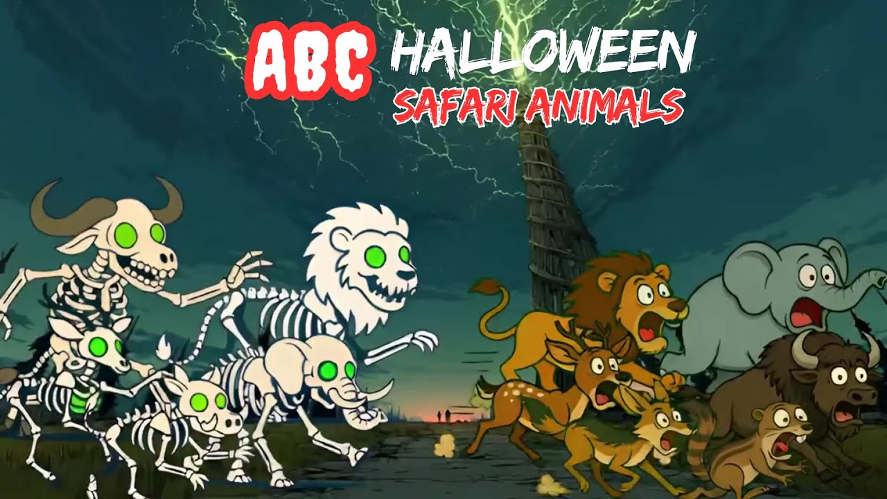 Песня о животных из сафари на Хэллоуин (ABC) | Жуткие звуки животных | Детские стишки для детей 2...