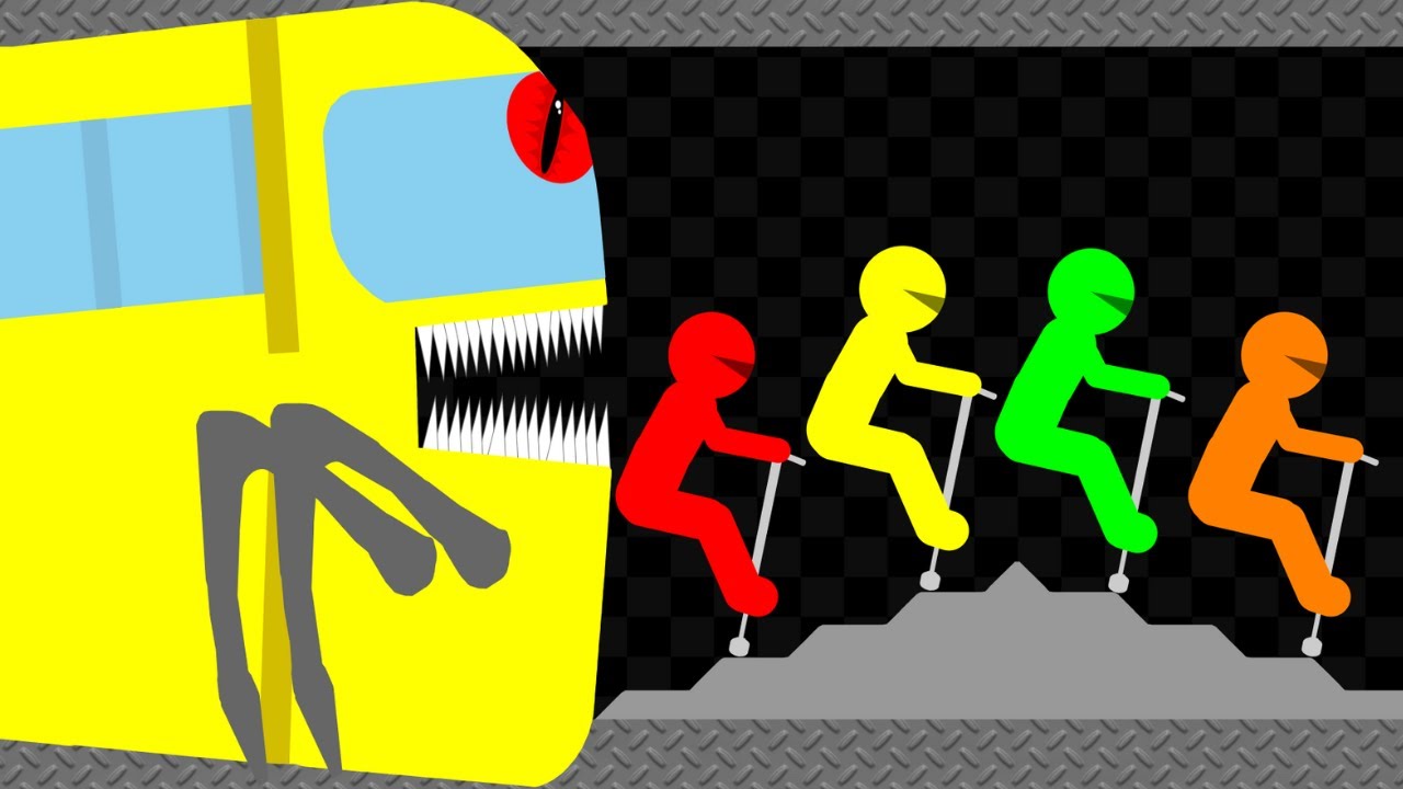 Survival Stickman Pogostick Race - Escape From Bus Eater