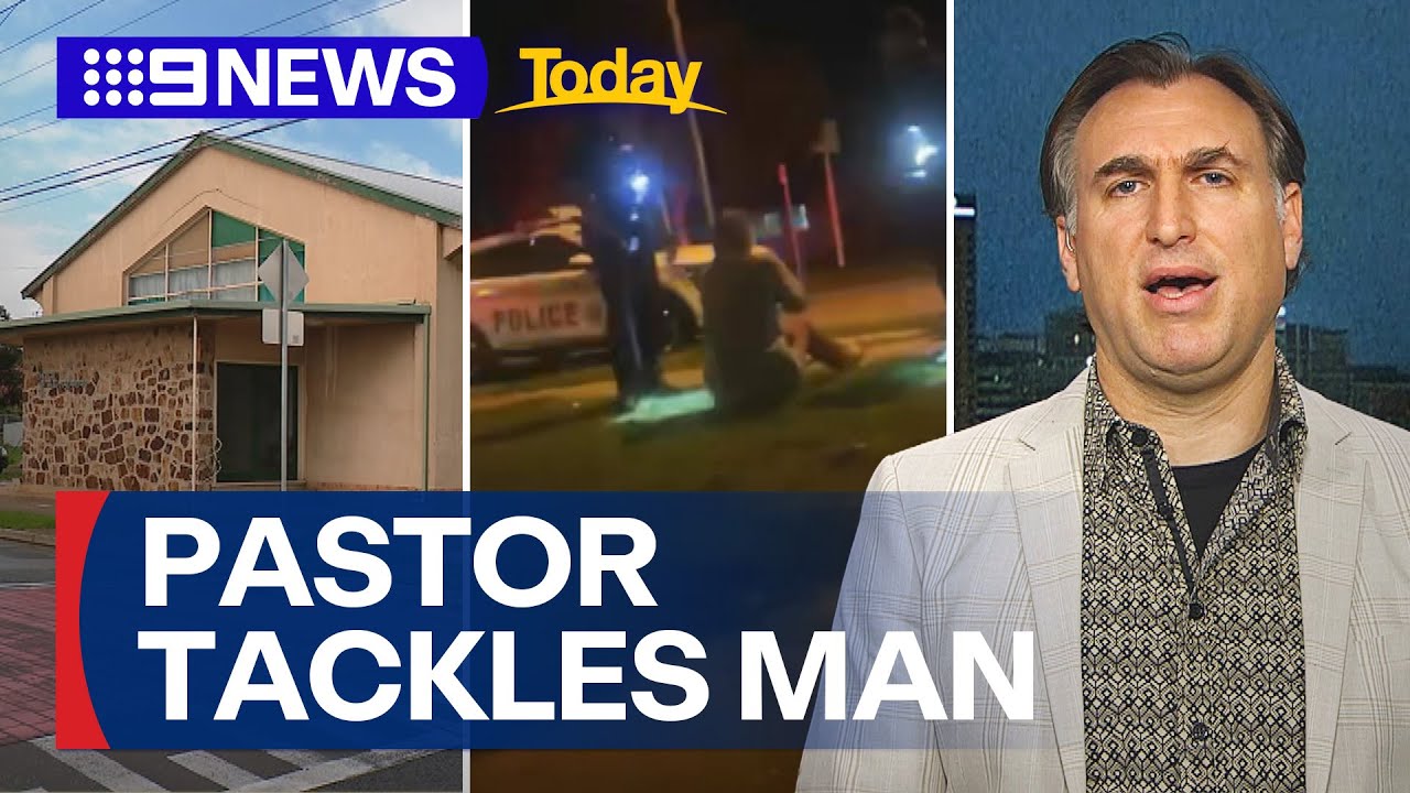 Pastor tackles man who pulled a knife on a parishioner | 9 News Australia