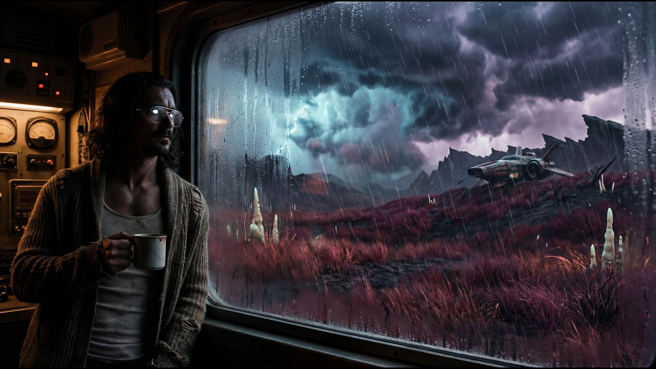 3 HOURS of Alien Rain & Thunderstorm Ambience | The Solitary Observer | 4K Sci-Fi ASMR