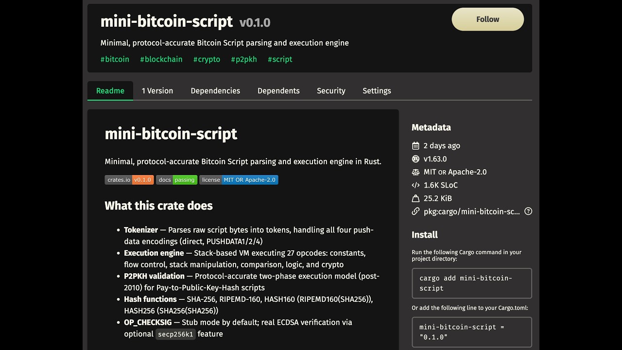 Building and Publishing a Bitcoin Script VM in Rust | mini-bitcoin-script