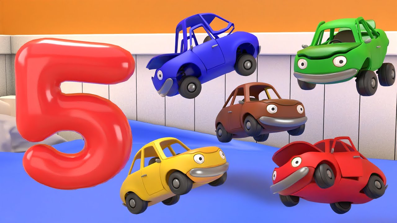 Five Little Cars Jumping On The Bed | Nursery Rhyme | Kids Song | Learn Counting 1️⃣2️⃣3️⃣4️⃣5️⃣