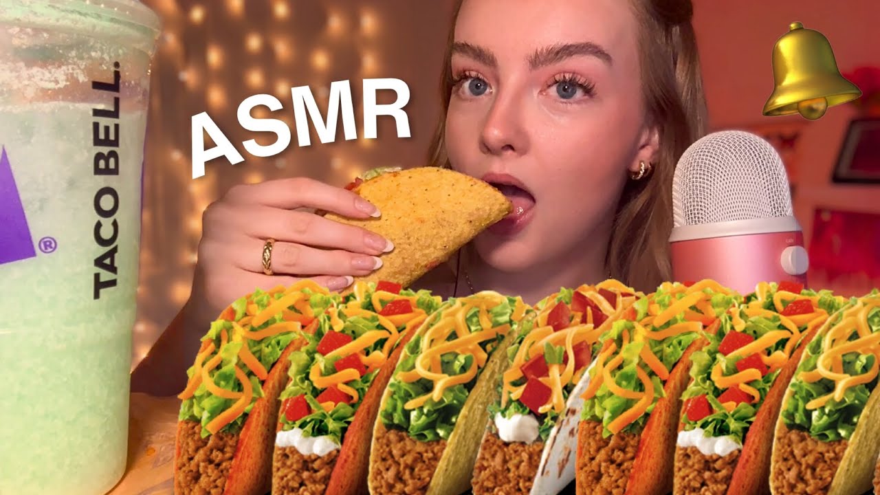ASMR taco bell mukbang 🌮🔔 crunchy doritos locos tacos & baja blast