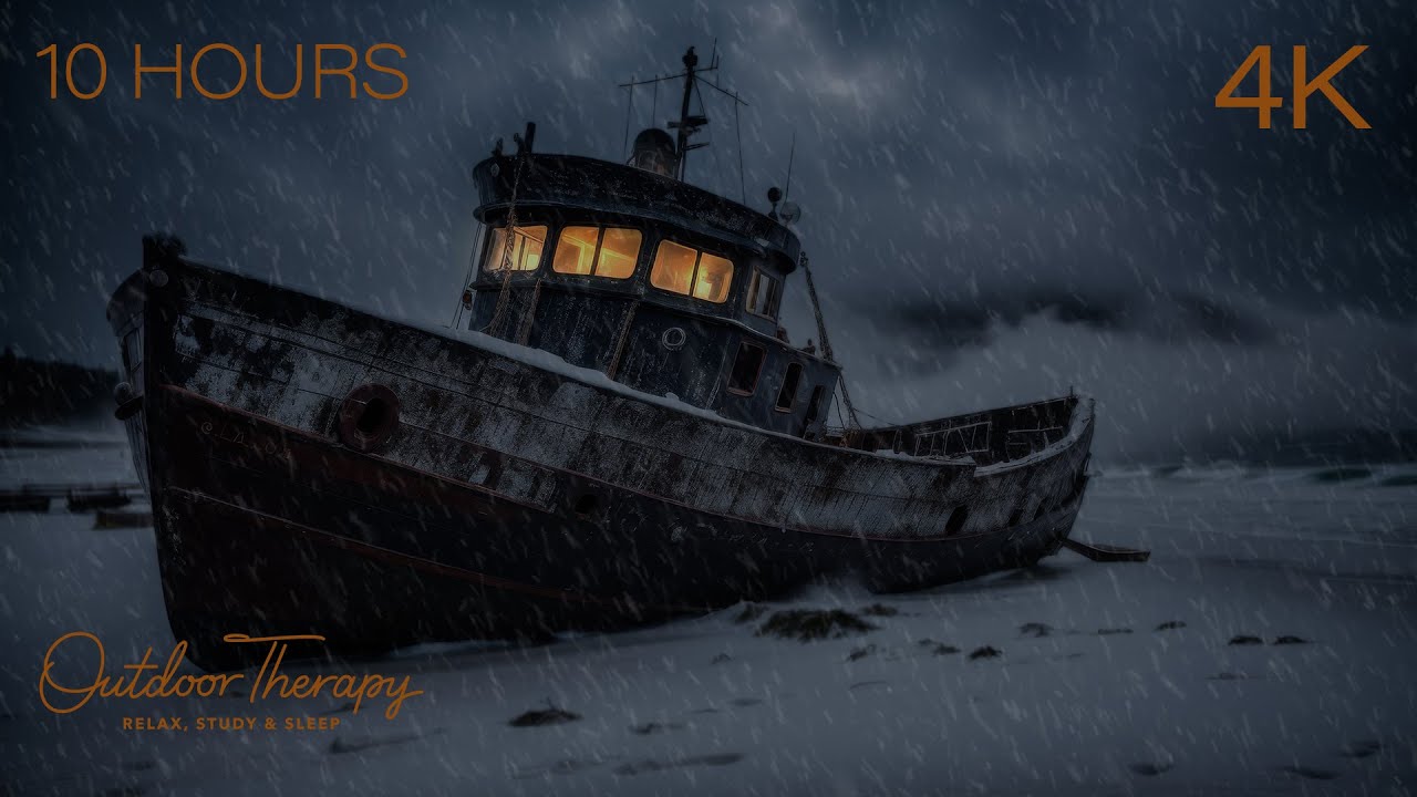 Shipwrecked Snowstorm: 10-Hour Blizzard Ambience in a  Frozen Trawler | RELAX | STUDY | SLEEP