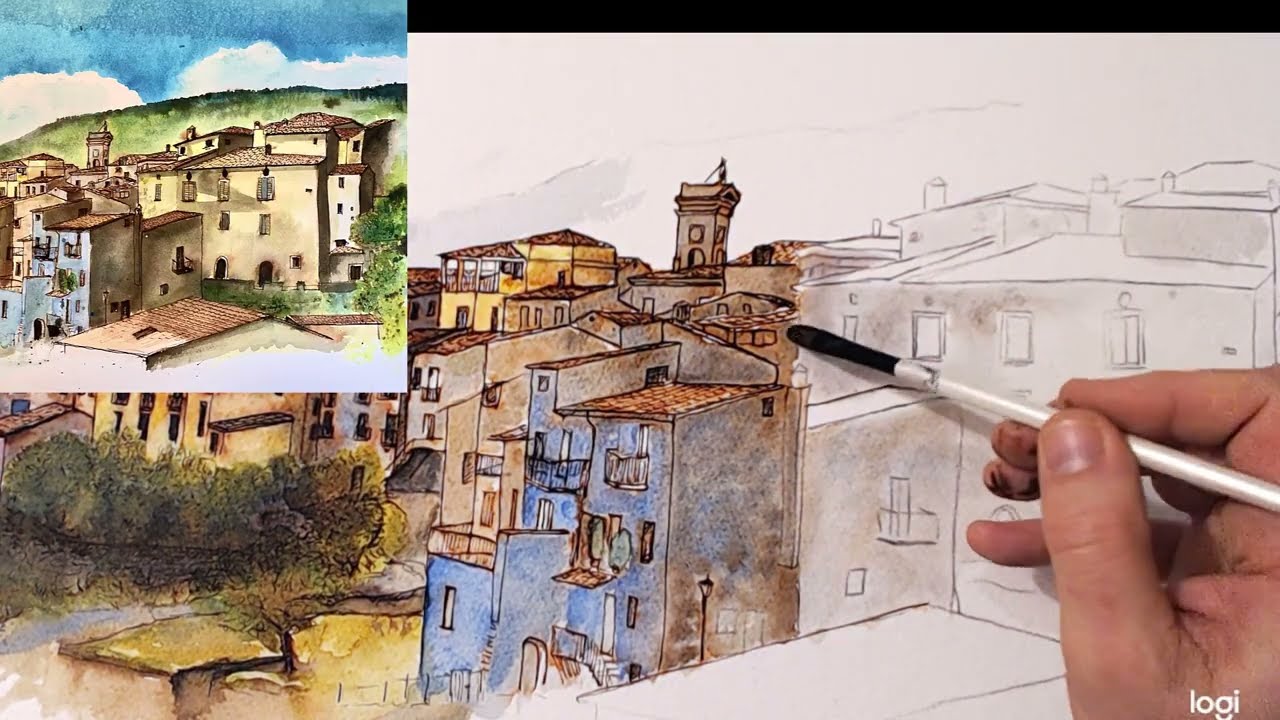 china e acquerelli - Panorama Grimaldi Parte 2 - ink and watercolor